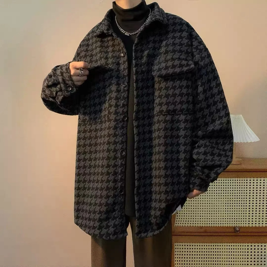 

Thiened Tweed Jaet for Men Spring Autumn Loose Fit Sli Brand Bird Patterned Outerwear Youthful Trend Long Sve