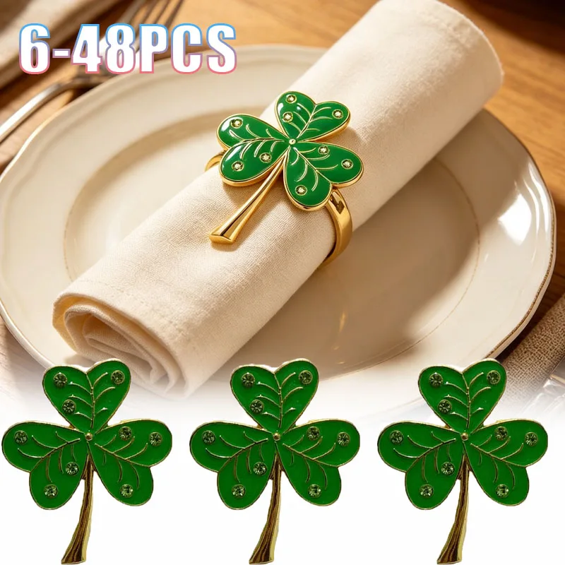 6-48PCS Sturdy Napkin Rings Lucky Three Leaf Clover Shaped Elegant Table Decoration Accessories for Dining Reception Celebration