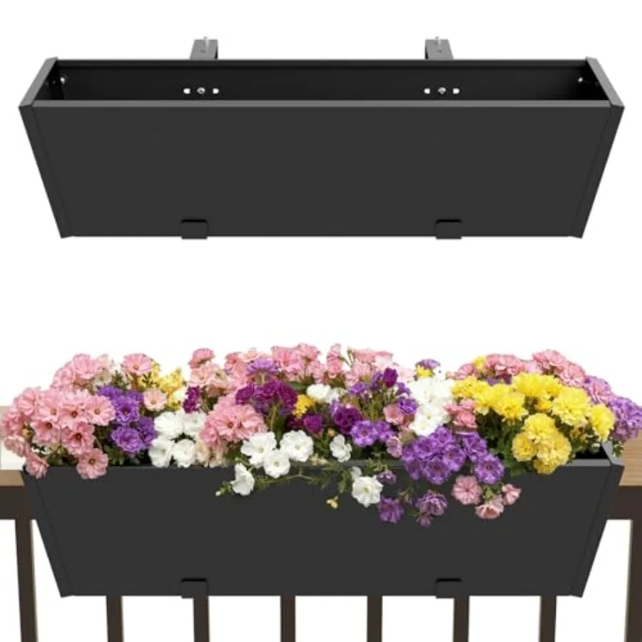 

Railing Planter Box Metal Hanging Planter for Outdoor Balcony Heavy-Duty Window Planter Box with Adjustable Brackets