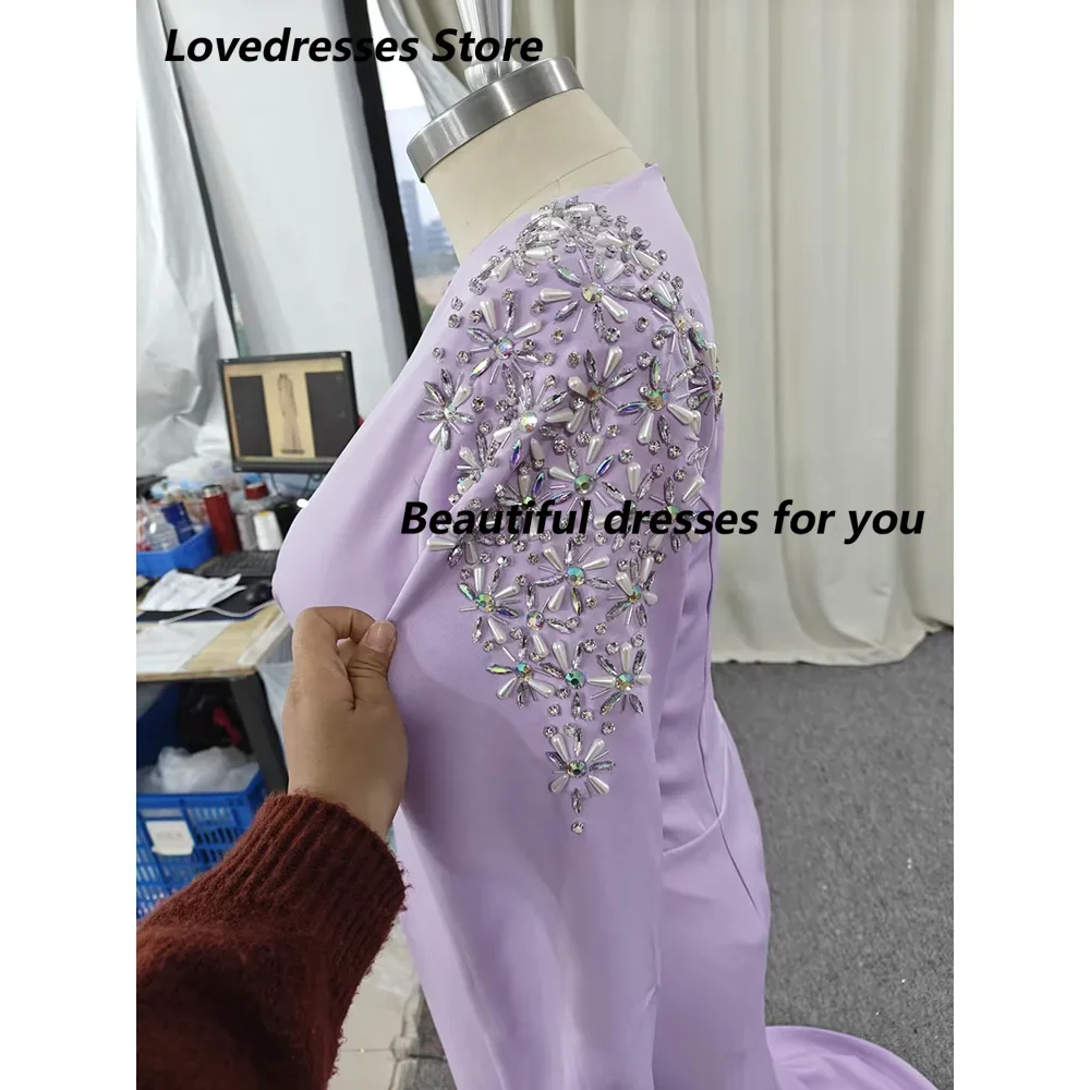 Customized Elegant Mermaid Long Sleeves Prom Dresses Beadings Crystals Party Dresses Floor Length Evening Dresses for Special