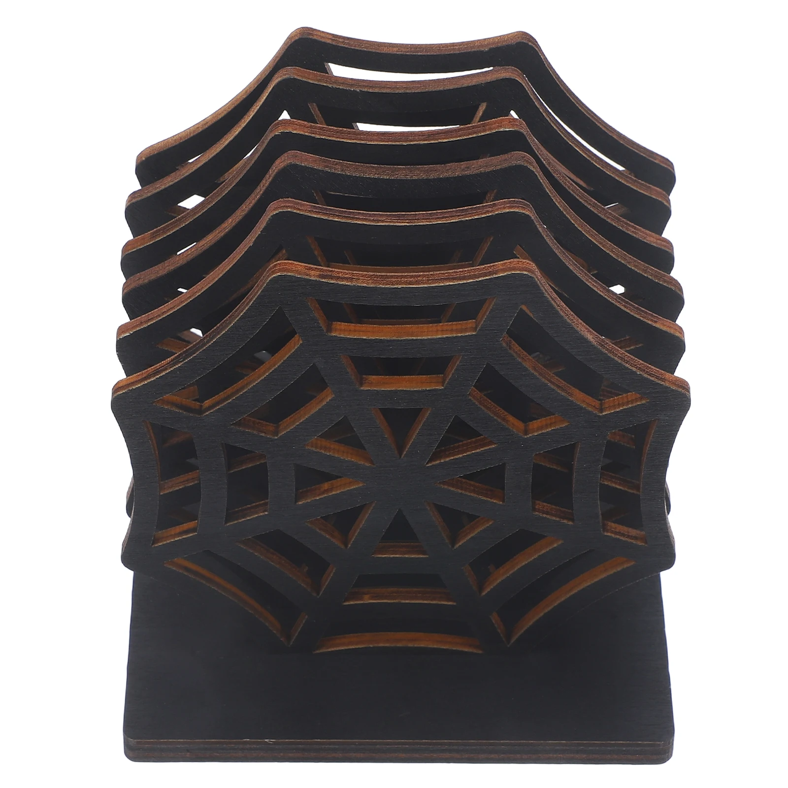 

1 set Spiderweb Coasters Wooden Drink Cup Pads Heat Insulation Table Mats For Home Kitchen Halloween Party Decor Hollow Place