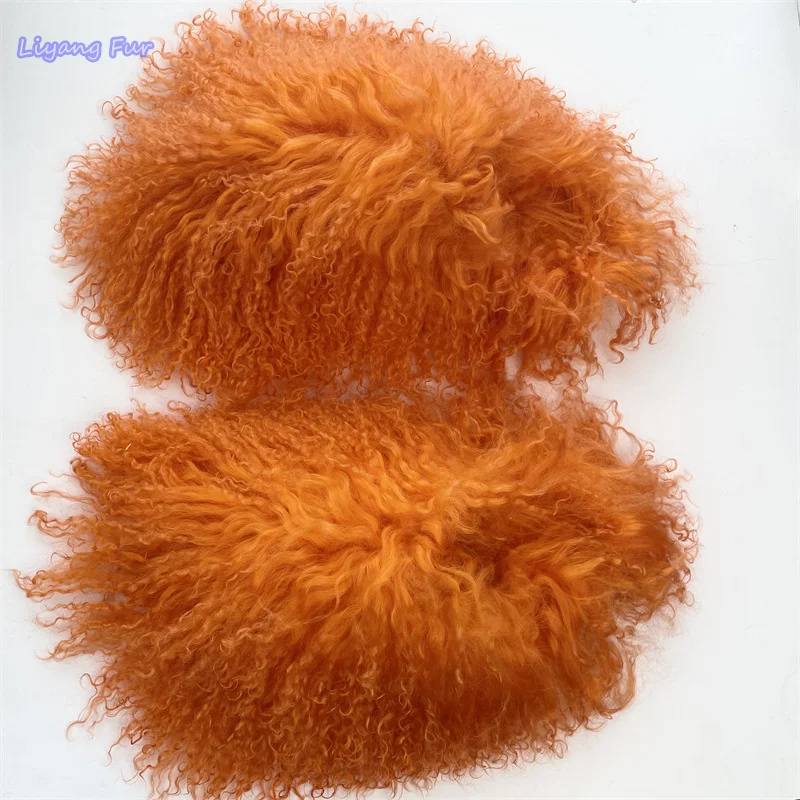 

Fashion Women Warm Winter Indoor Outdoor Ladies Cute Fluffy Real Mongolian Fur Slides