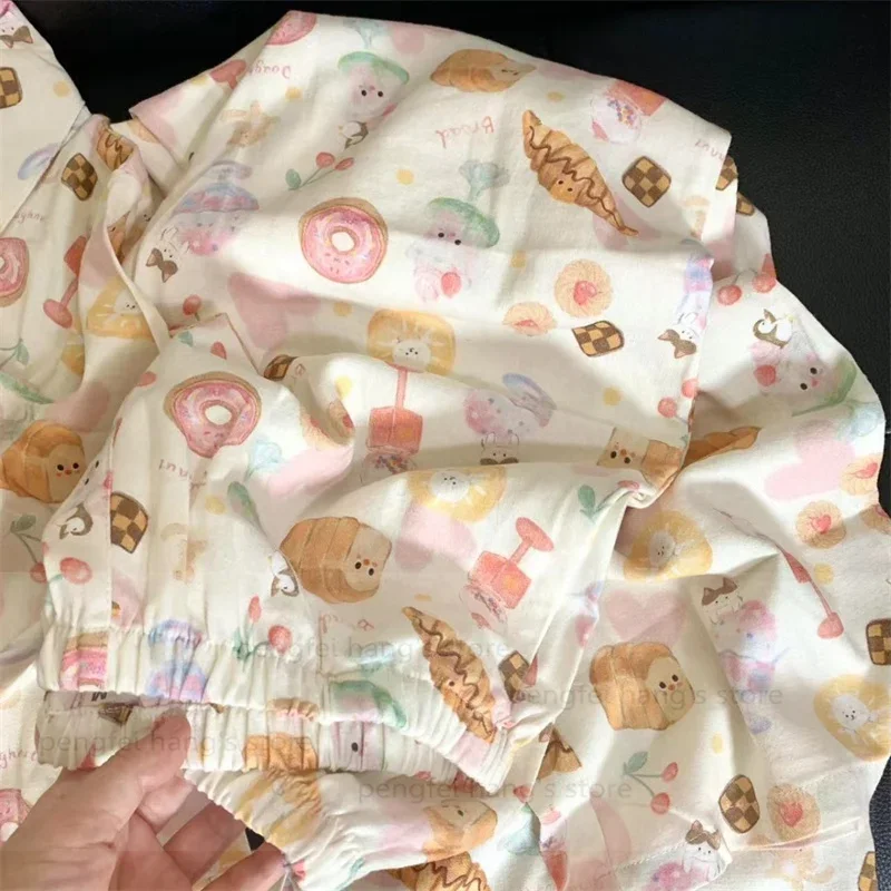 100% coton Pijama Mujer vêtements De nuit doux dessin animé beignet Pyjamas costume 2 pièces Pijamas De Mujer automne nouveau doux maison vêtements