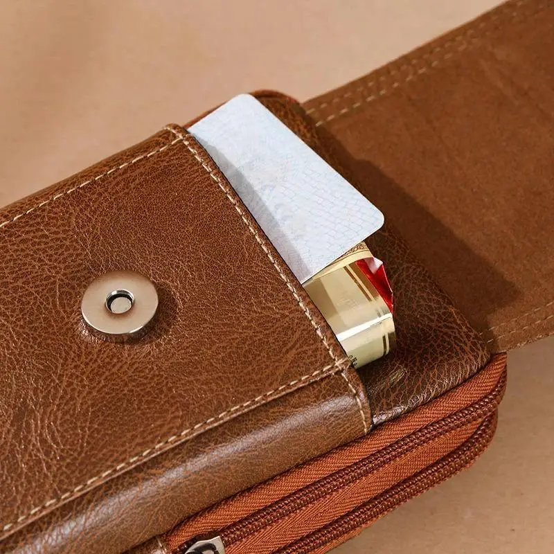 PU-Leder-Umhängetasche, vielseitiger Stil, schlichtes Design, Gürteltasche, mehrere Fächer, Lederetui, Messenger-Tasche, für den Außenbereich und die Arbeit. – Detail 12