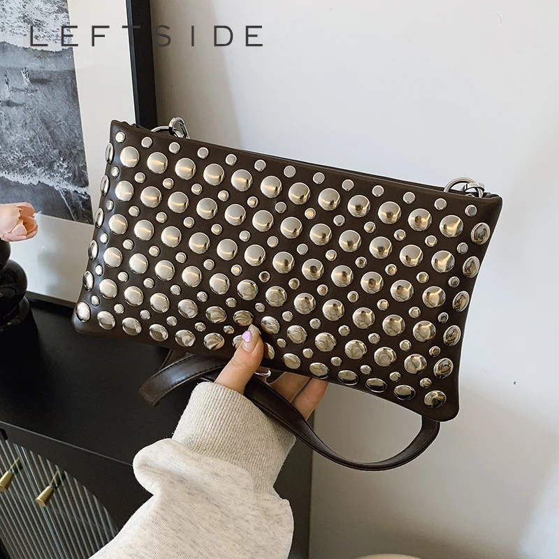 

LEFTSIDE Retro Small Rivets PU Leather Shoulder Bag for Women 2025 Punk Style Handbags and Purses Females Crossbody Bags