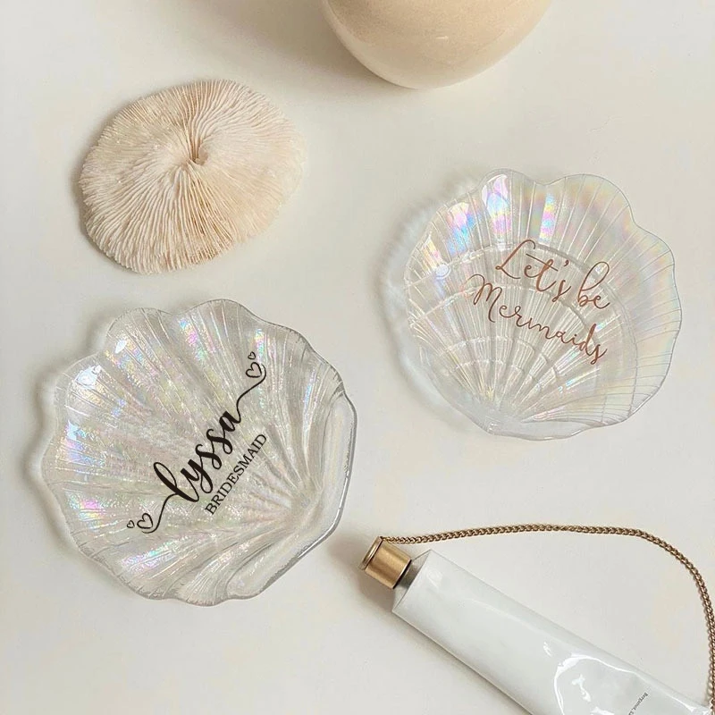 Custom Glass Shell Dish Jewelry Tray Manicure Nail Plate, Colorful Show Photo Props Bridesmaid Party Gift Bridal Shower Tray