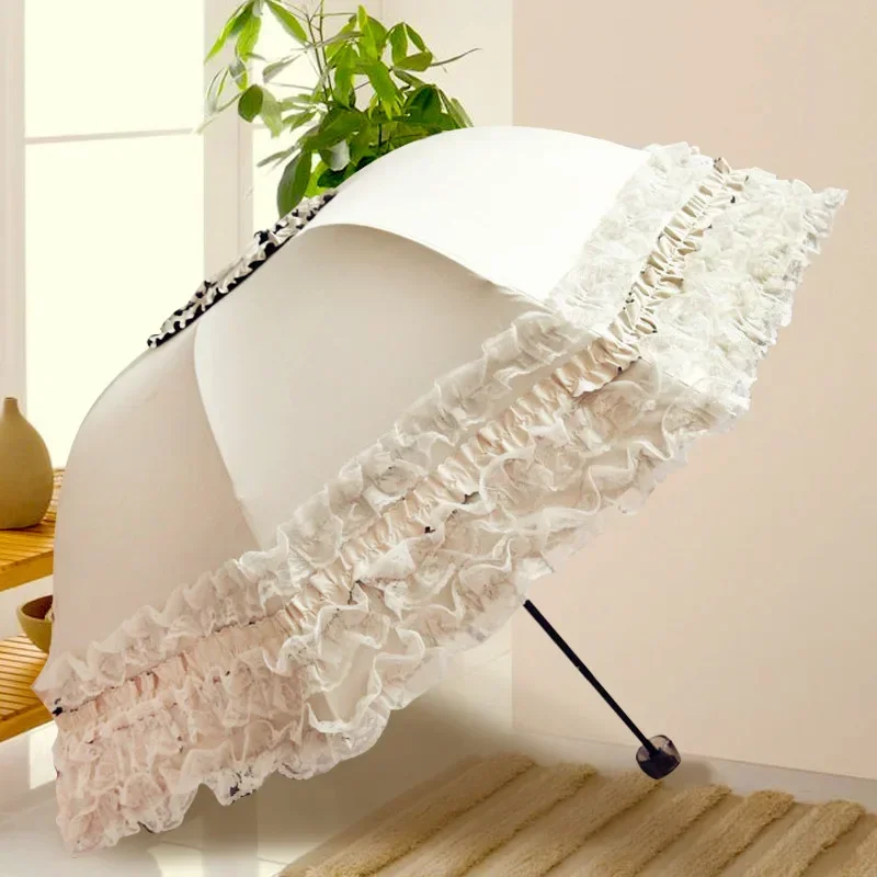

DurableLace Umbrella Korean Fashion Sunshade Three Fold Lace Lace Sun Umbrella Sunscreen UV Protection For Rain