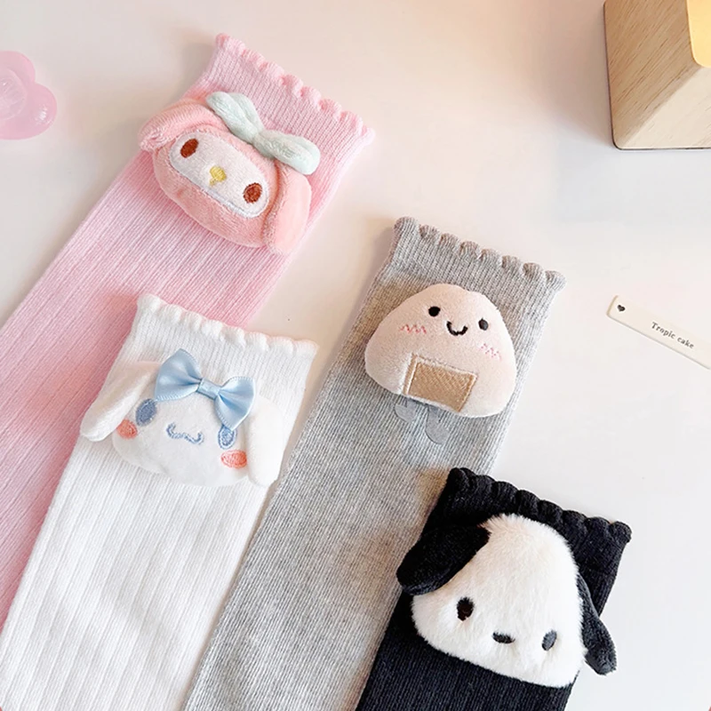 1 Stuks Sanrio Cinnamoroll Kawaii Kinderen Sokken Anime Mijn Melodie Pochacco Schattige Katoen Comfort Ademende Knie Hoge Sokken Voor Kinderen