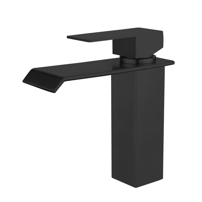 304 Stainless Steel Black Waterfall Washbasin Faucet Hot and Cold Lead-free Bathroom Square Basin Faucet