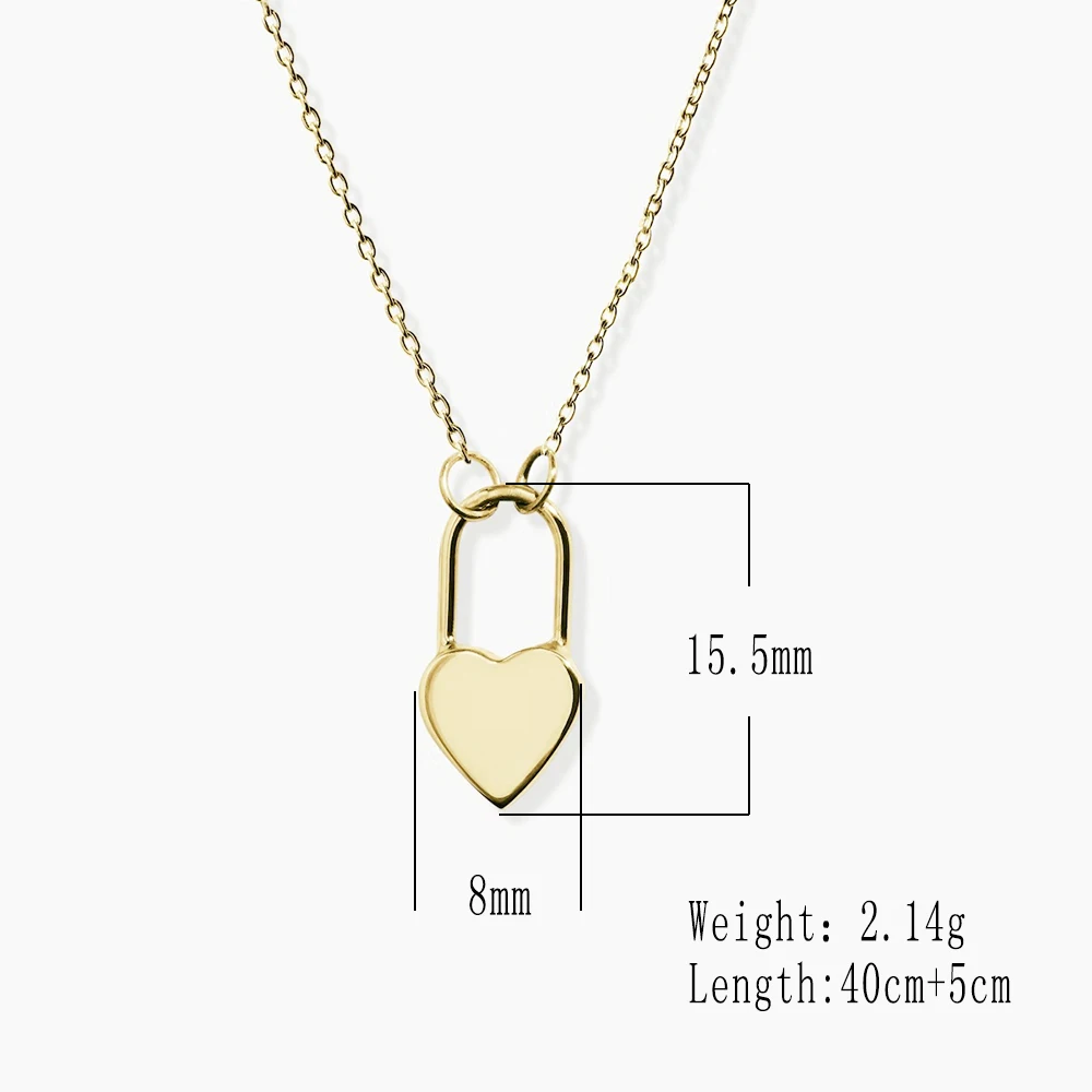 925 Sterling Silver Blank Engravable Heart Lock Pendant Adjustable Cable Chain Necklace Women Minimal Love Jewelry Gift