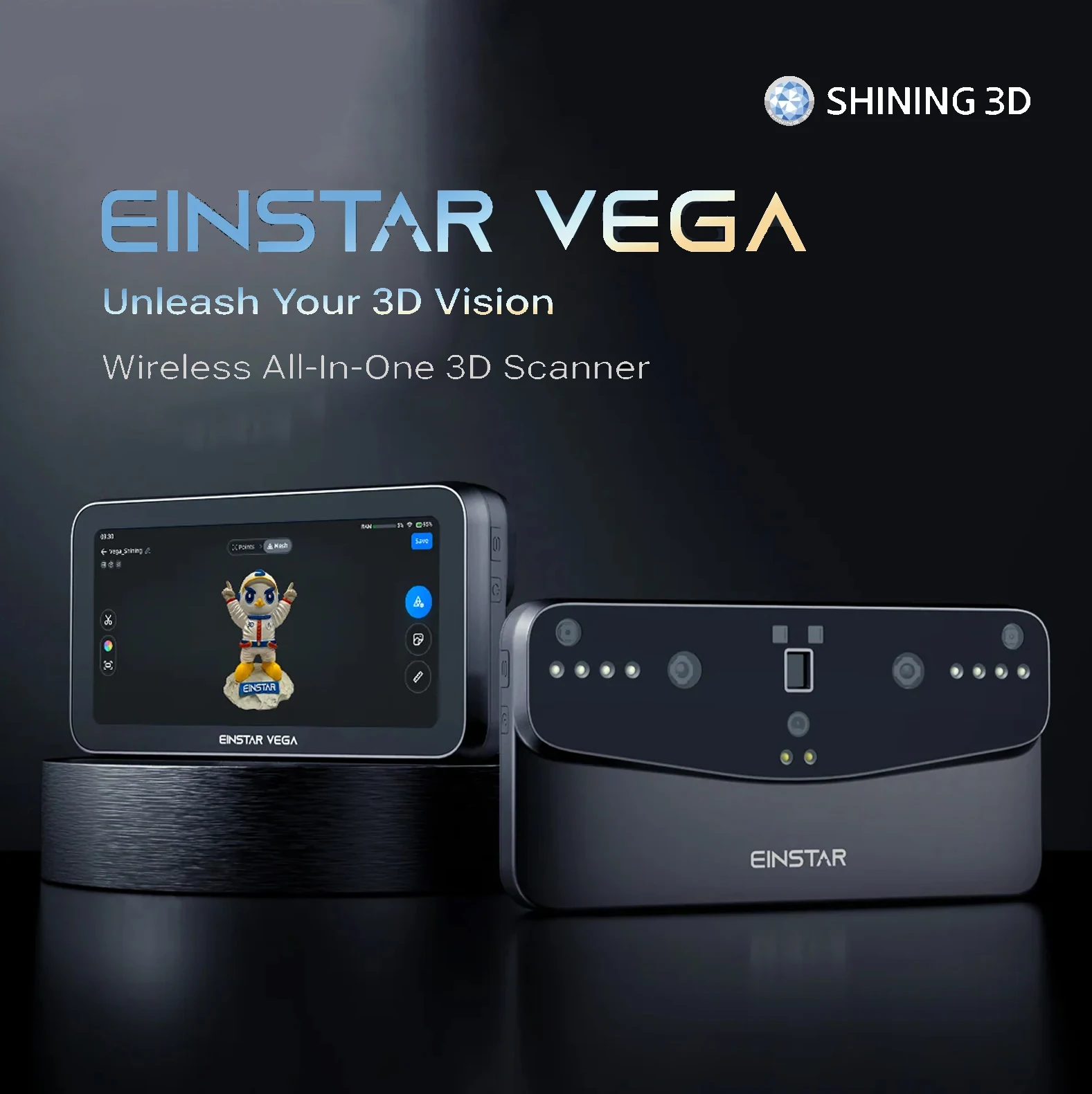 SHINING Einstar Vega 3D Scanner Wireless 3D Scan 19+7 Blue Laser Line/NIR Light 0.05mm High Accuracy Wireless All-In-One 3D Scan