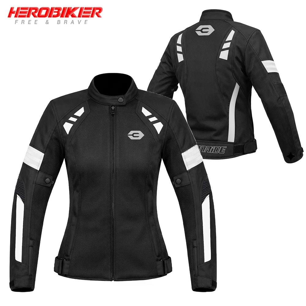 Summer Motorcycle Jacket Women's Motorbike Jacket Breathable Mesh Coat Adjustable Fit with Removable Protector Female Clothes