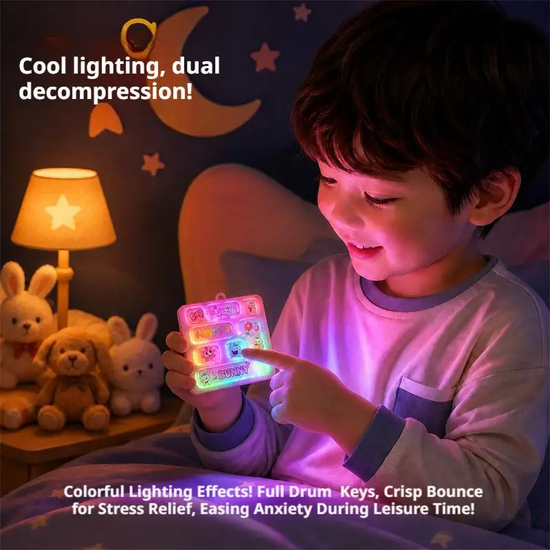 Mechanical Keyboard Fidget Toy 8-Key Portable Sensory Stress Relief Device with Glowing Animal Designs Clicky Tactile Feedback