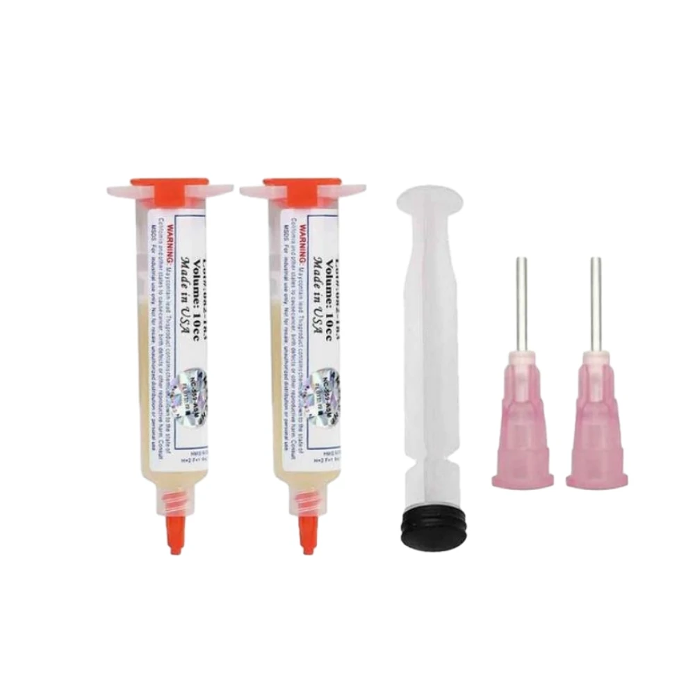 2Pcs 10CC Solder Flux Paste Needles Booster Syringe Pusher for Electronics Cell Phone BGA PCB Soldering Repair