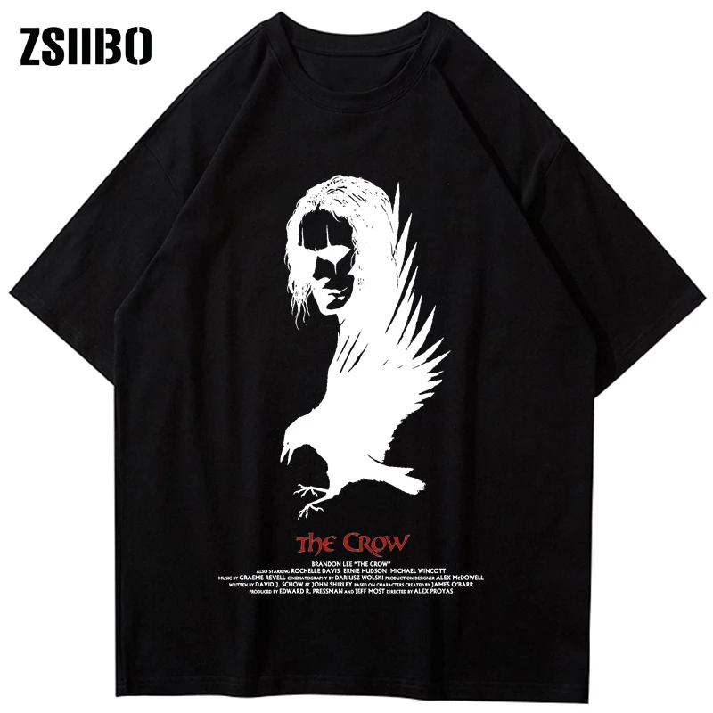 Y2K Crow Movie Print Goth T-shirts Cotton Short Sleeve Crow Streetwear Loose Unisex Casual Tees Women Man for Clothing