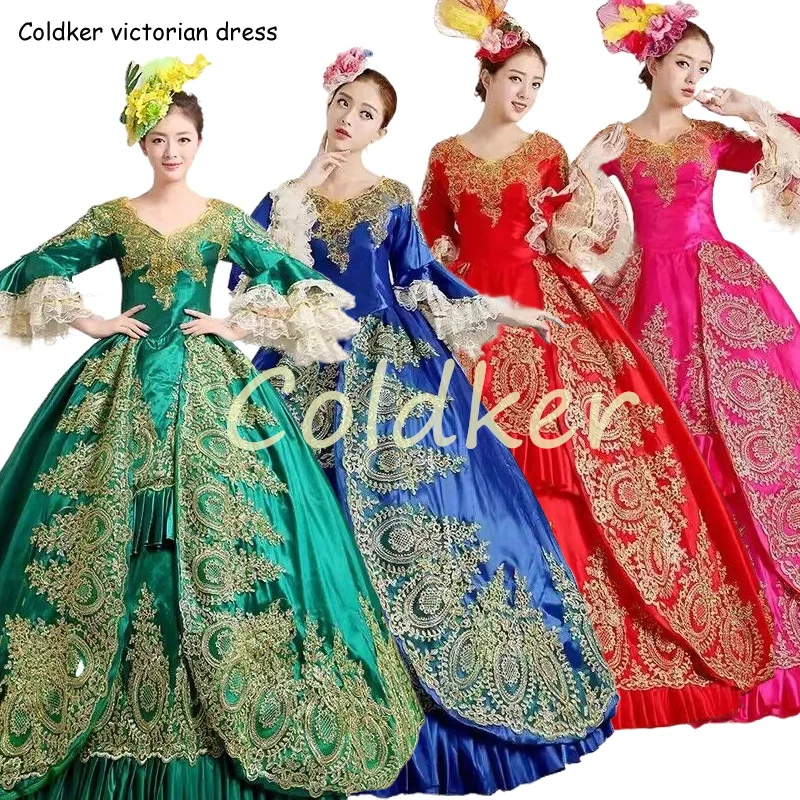 18th century European-style Renaissance ladies court dresses medieval green party photo performance prom dress costumes