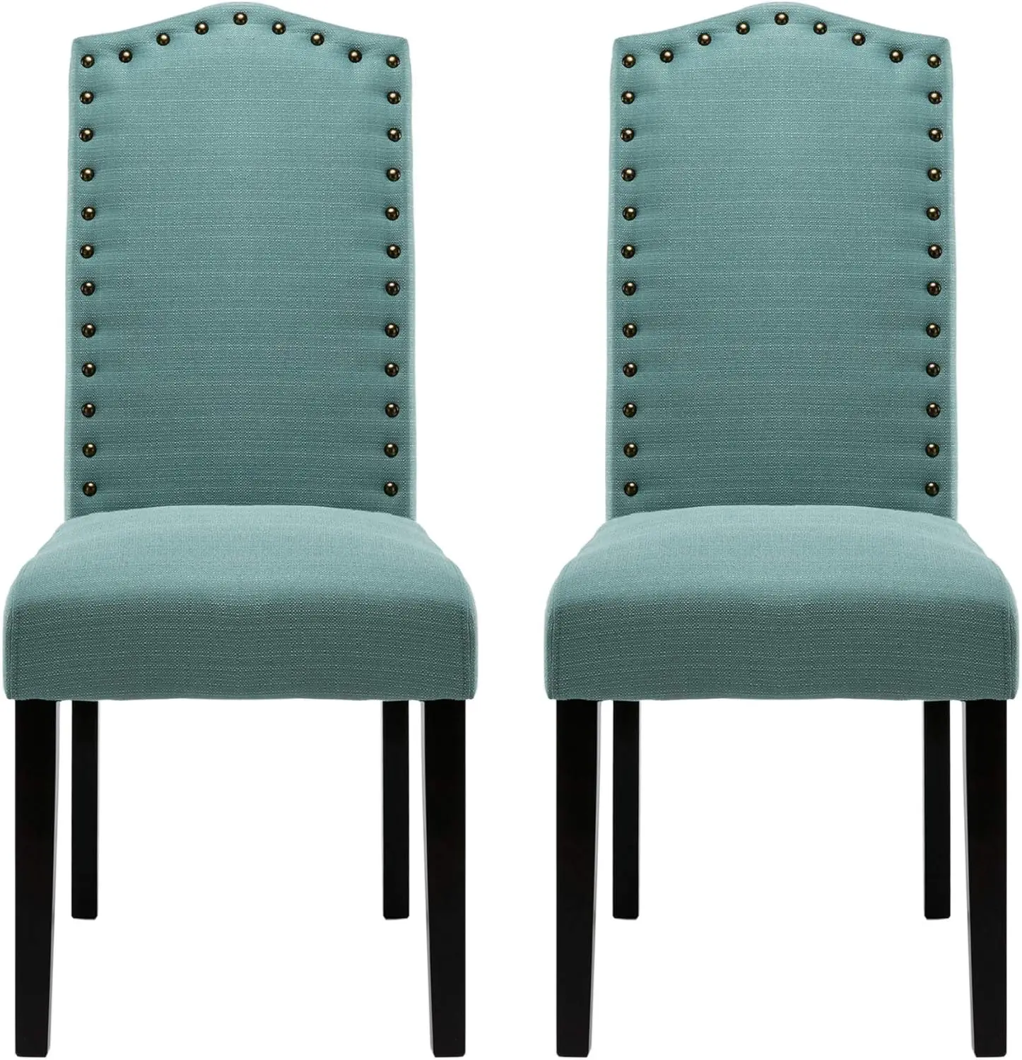 Upholstered Dining Room Chair Set with Copper Nailhead Trims, Arched Backrest Armless Design Padded Cushion,Set of 2