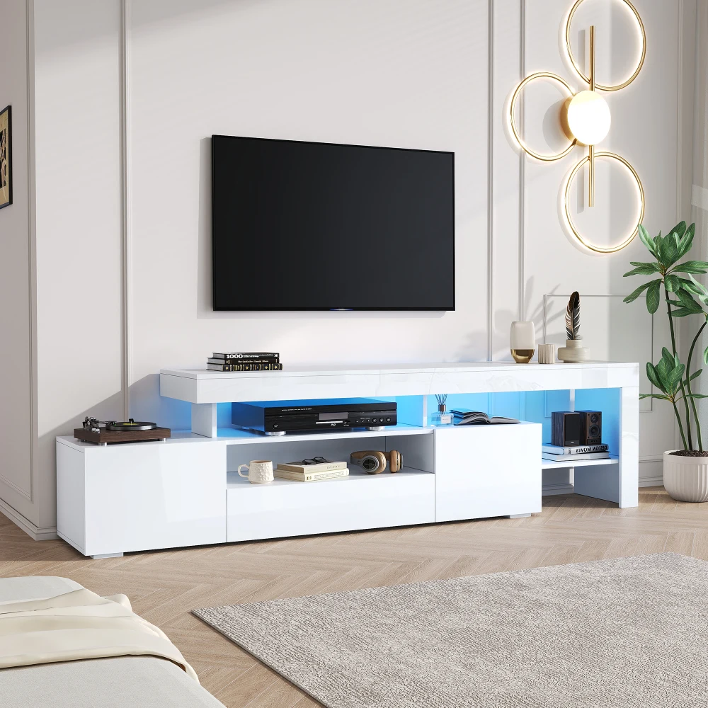 192 * 37 * 53 cm moderner Wohnzimmer-TV-Schrank mit 3 Schränken, TV-Ständer mit LED, Hochglanz-Lowboard, Kommode für 85-Zoll-Fernseher – Detail 26