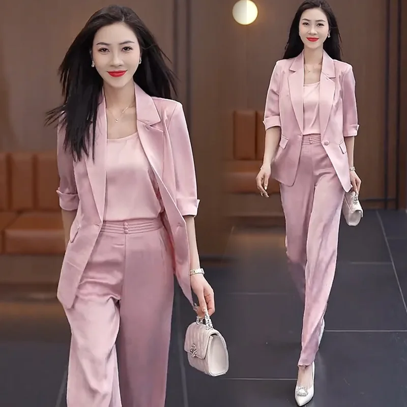 Fashion Business Small Suit Outfit Women\'s Clothing Spring New Western Temperament Small Casual Suit Jacket Three-Piece Suit