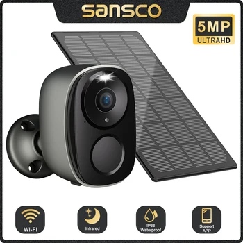 SANSCO 5MP güneş WIFI gözetim kamera PIR hareket algılama 110 ° geniş açı açık kablosuz pil güvenlik koruma CCTV