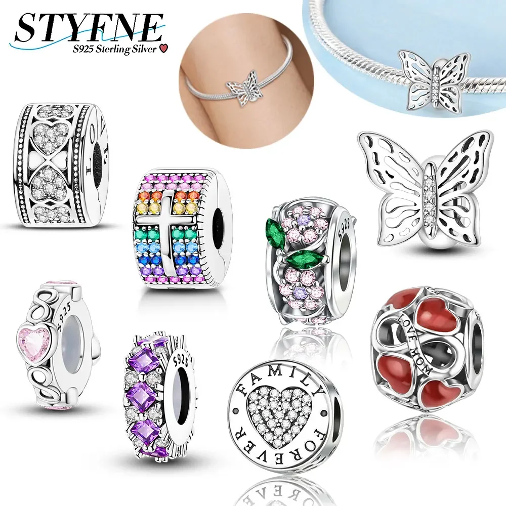 925 Sterling Silver Retro Hollow Butterfly Rubber Plug Positioning Bead Fixed Clip Fit Original Bracelet Jewelry Gift