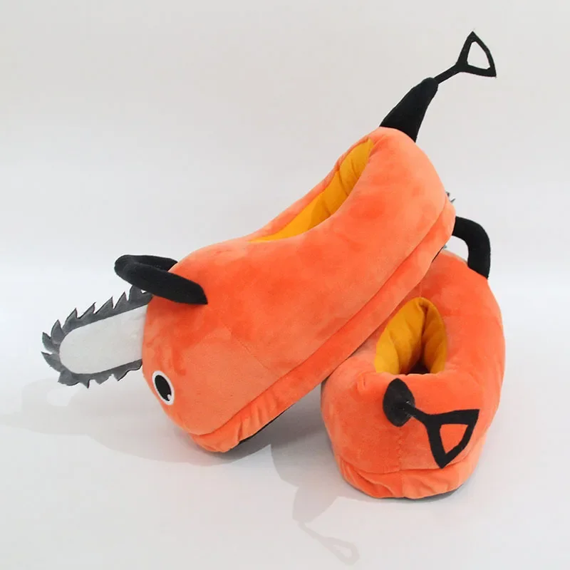 Zapatillas Pochita de dibujos animados, zapatos de Peluche de Anime, Denji, piel perezosa esponjosa, antideslizante, agarre, Cosplay, Halloween, regalo de perro naranja feliz