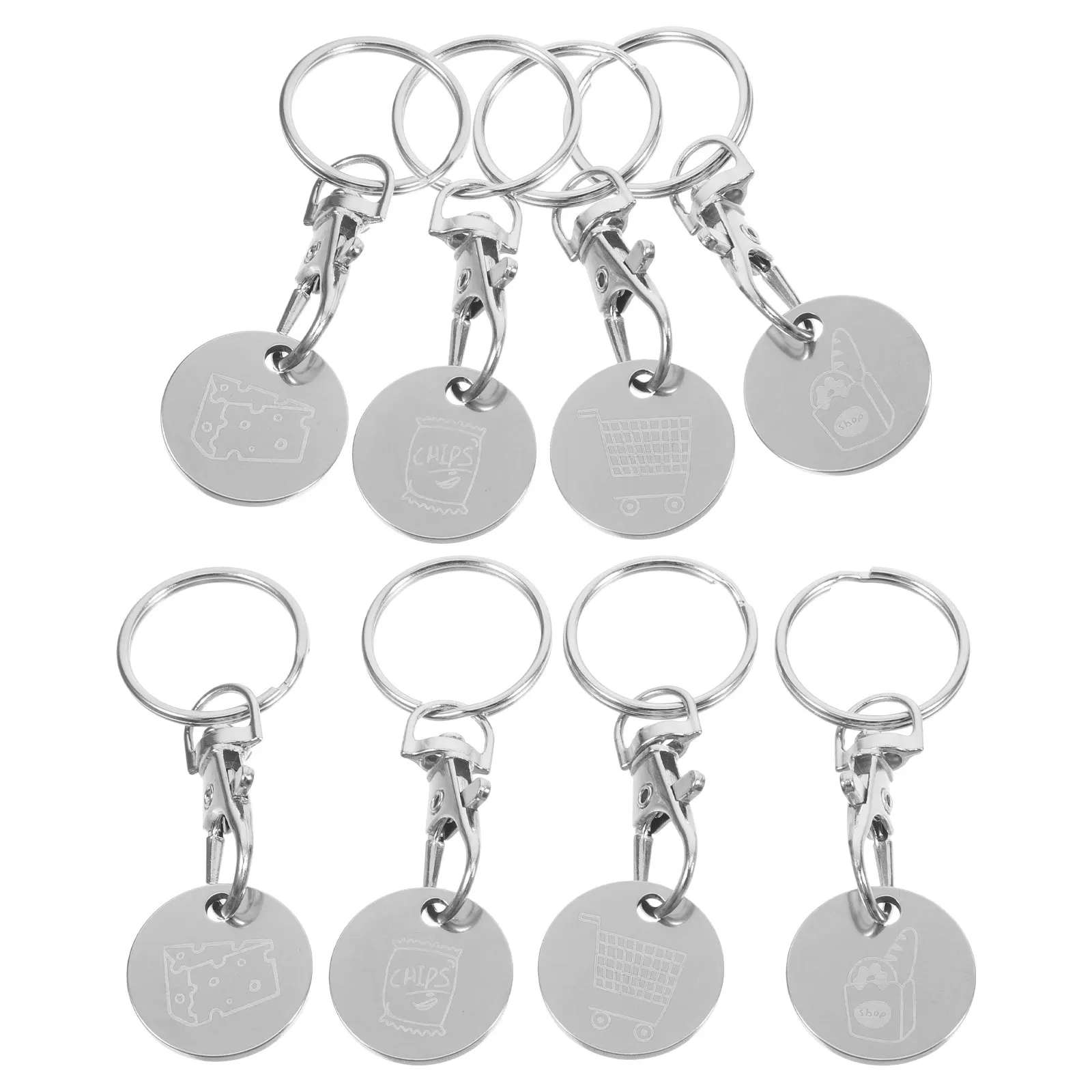 8Pcs Stainless Steel Shopping Trolley Token Keychain Trolley Remover Keyring Stylish Wear-Resistant Supermarket Grocery