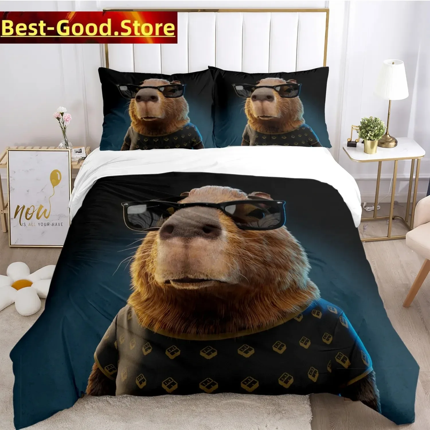 

Funny Capybara Anime Duvet Cover Kawaii Animals Bedding Set Soft Quilt Cover Full Size For Boy Teens Bedroom Decoration