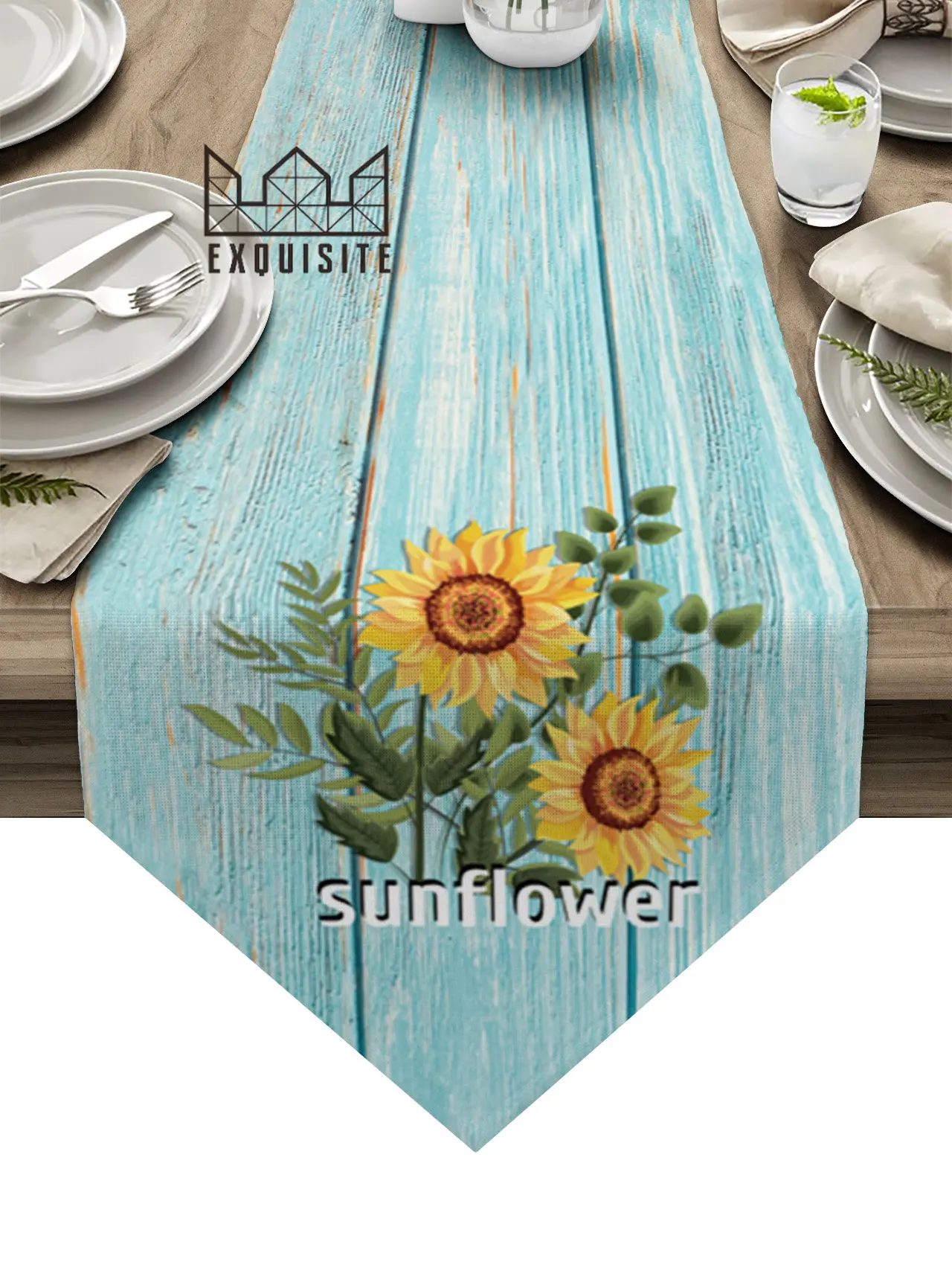 

Sunflower Planks Retro Leaves Coffee Table Decor Tablecloth Wedding Decoration Dinning Table Decoration Table Runner