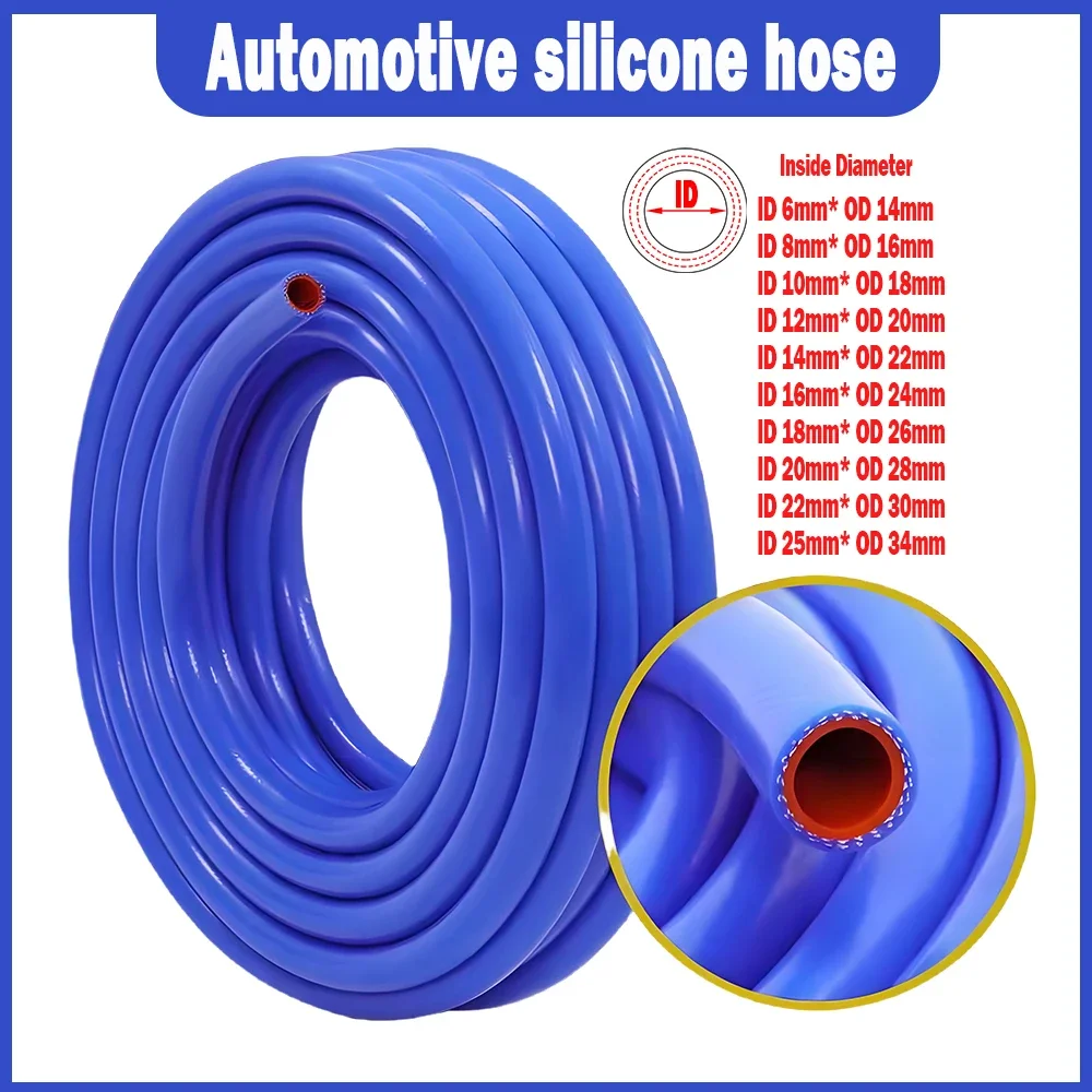 

ID6/8/10/12/14/16/18/20/22/25mm Blue Silicone Hose Automobile Vacuum Pipe Double-Layer Clamp Wire Warm Air Water Pipe 1-20Meters
