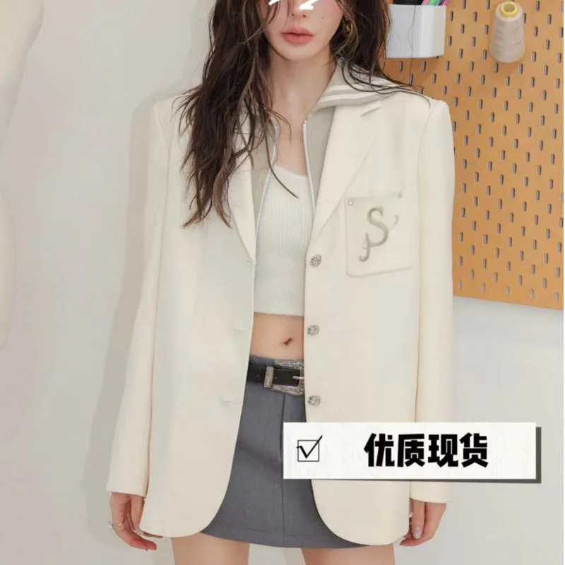 [oein] 2024 Autumn Celebrity High-end Design, Lapel Embroidery, Fake Two-piece Sailor Style Jacket, Mini Suit