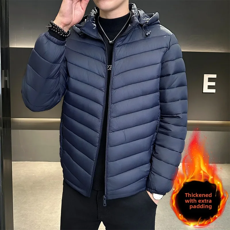 

Men's Winter Thiened Warmth Cotton Jaet Loose Fit Casual Youth Hooded Zipper Faionable Outerwear Stand Polyester Fiber
