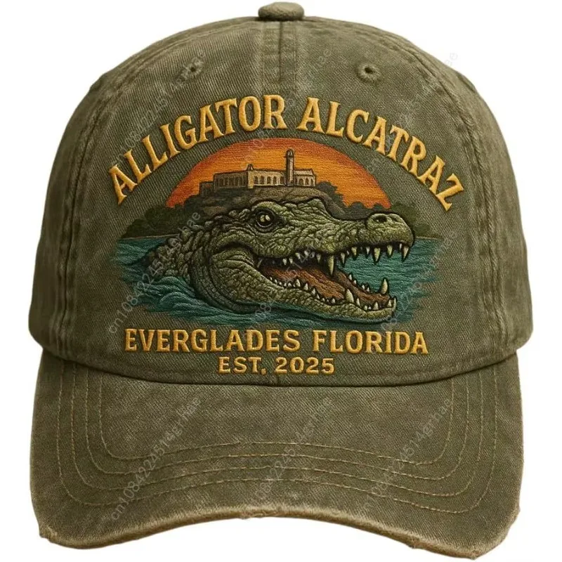 للجنسين ريترو العلم التمساح الكاتراز مضحك فلوريدا Everglades الفن عارضة يطبع كاب