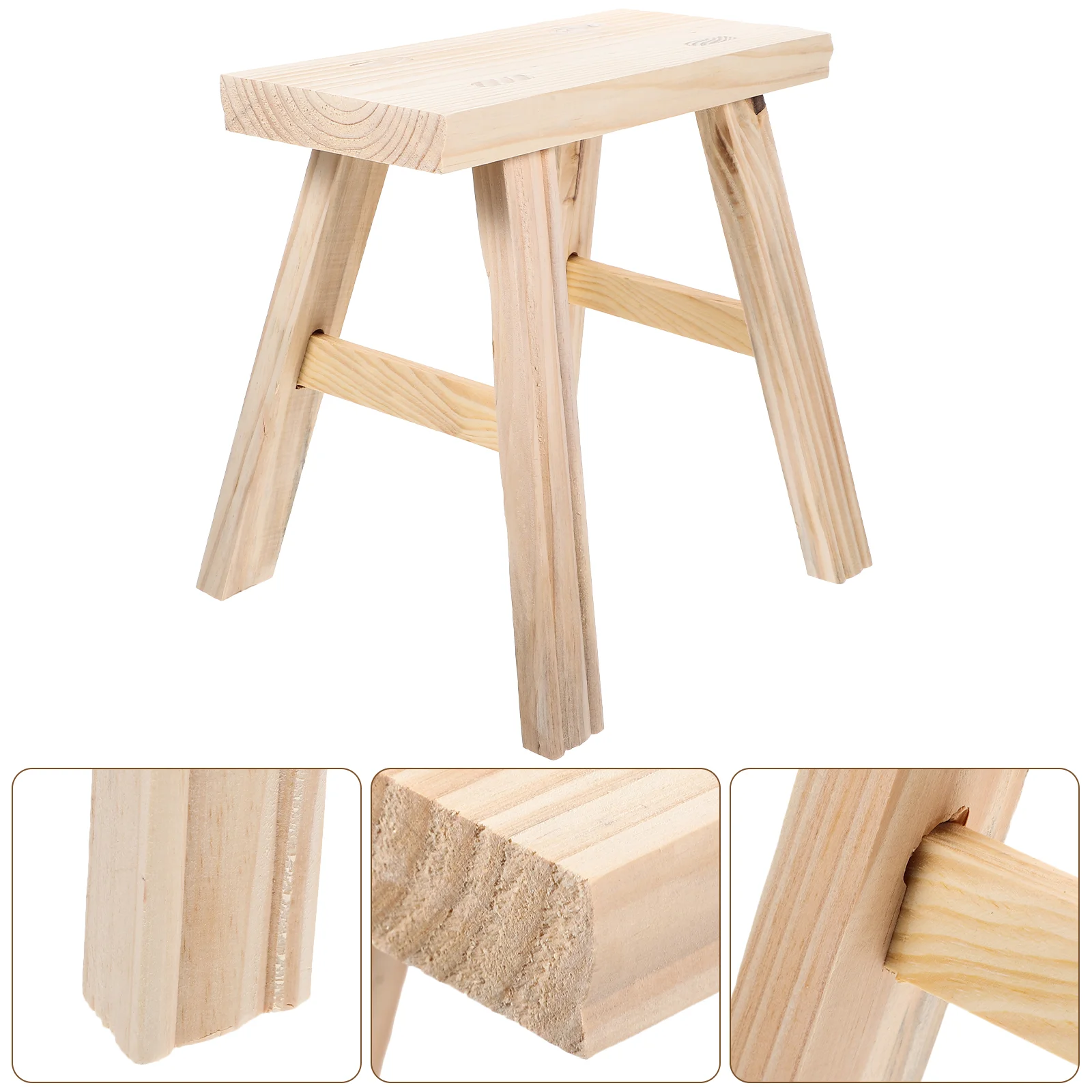 Petit tabouret en bois pour chaussures, coussretours de pied solide, brut, non peint, 27x15x26, mini