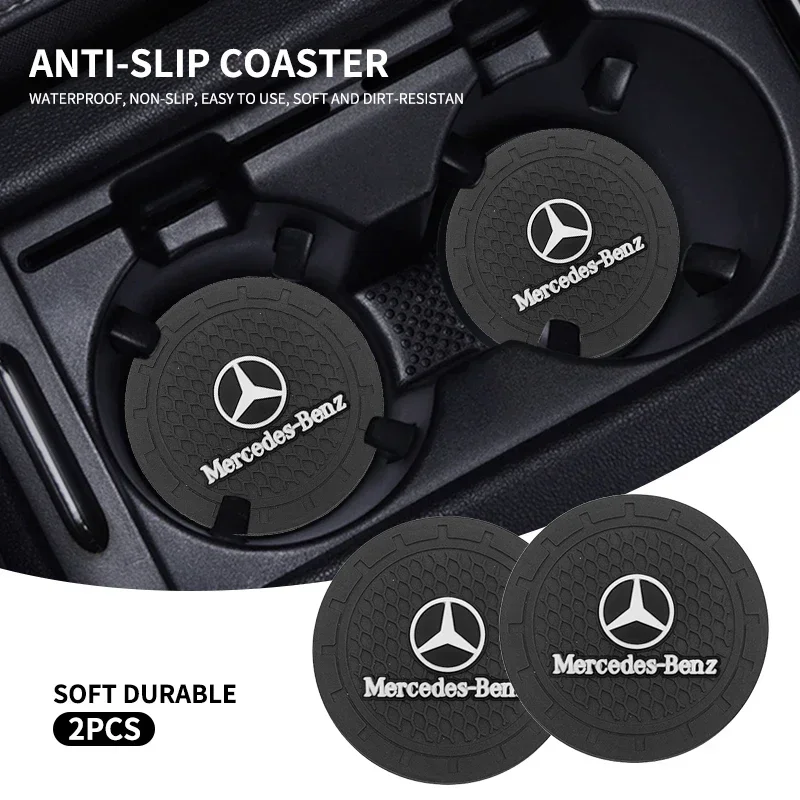 1/2Pcs Car Coasters Water Cup Mats Waterproof Slot Pads For Mercedes Benz Smart W205 C300 W203 W206 W108 W124 W126 W140 W168