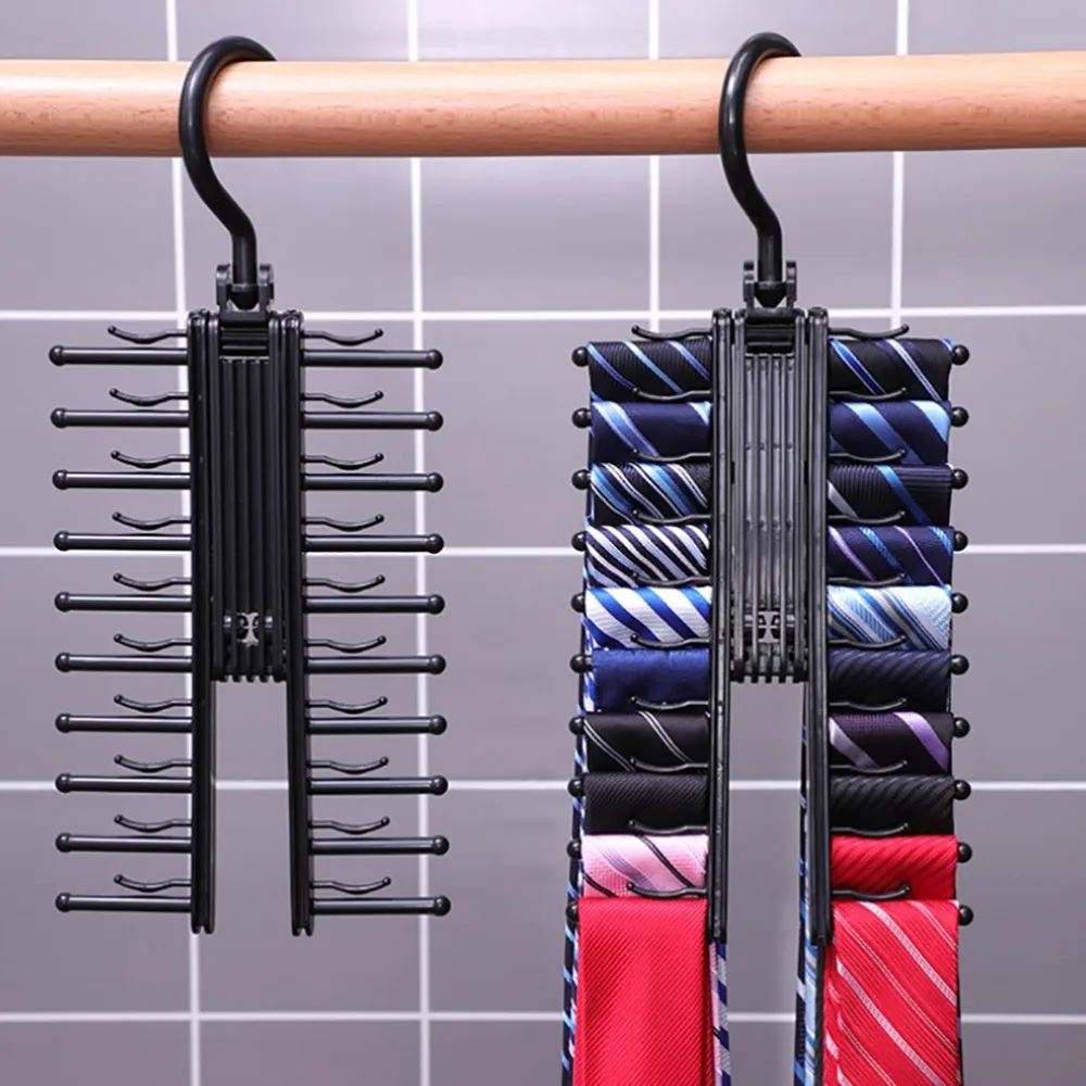 Durable Plastic Tie Rack Multifunctional 20 Rows Tie Organizer Hanging Space-saving Scarf Storage Rack Tie Display view 3