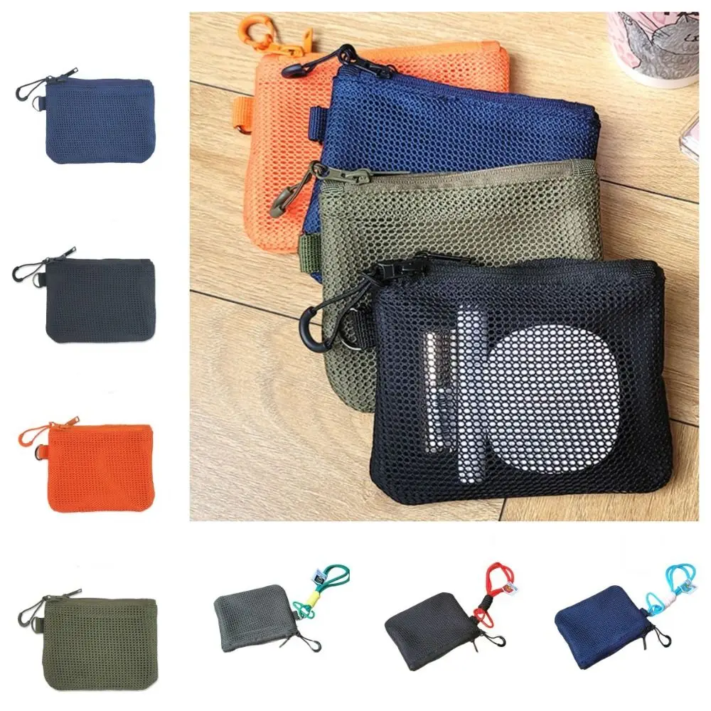 Korean Style Mesh Storage Bag Large Capacity Candy Color Mini Coin Purse Double-layer Space Saving Visible Makeup Pouch Travel