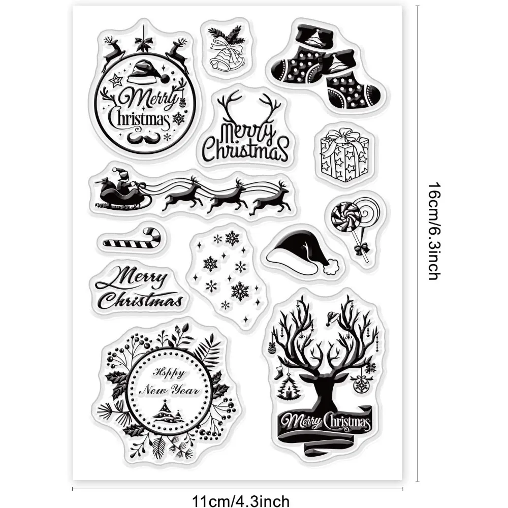 Merry Christmas Theme Clear Stamps Antler Gift Socks Bell Silicone Stamp Cards for Card Making Photo Album Decoration and DIY