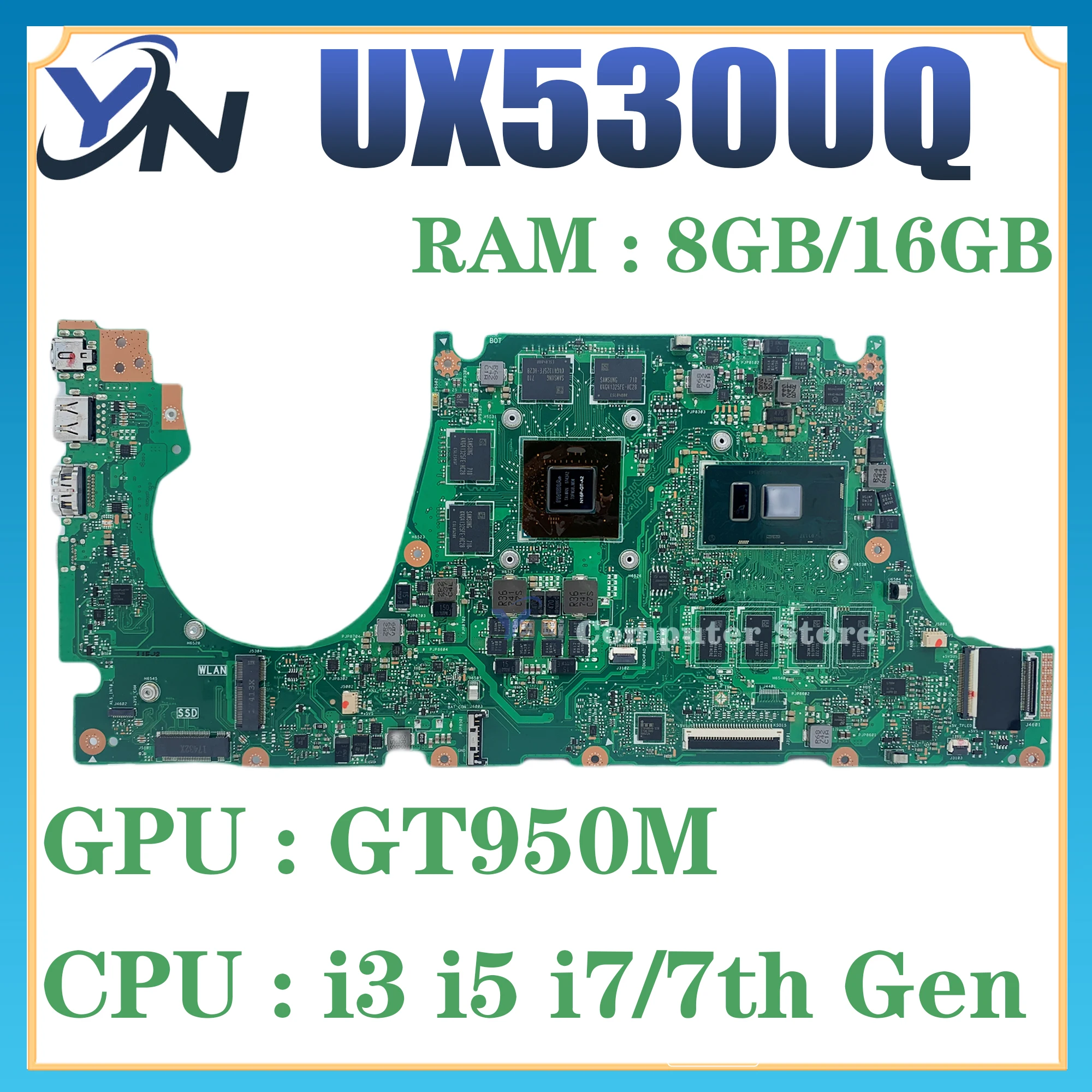 

UX530UQ Mainboard For ASUS UX530U UX530UN UX530UR UX530UX Laptop Motherboard With I3 I5 I7 7th Gen 8GB/16G RAM 100% Test OK