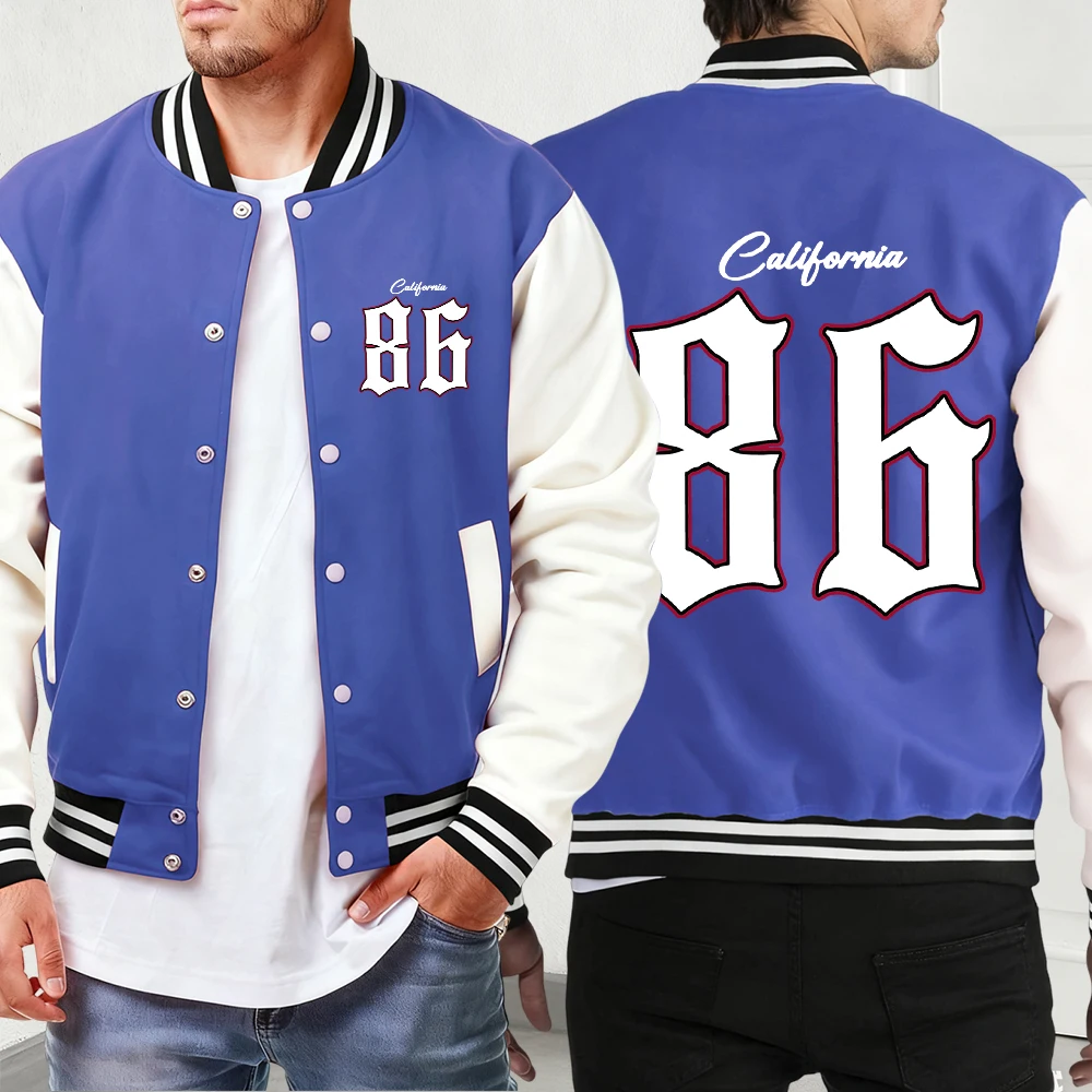 

Новые осенние куртки с принтом California Number 86, мужская винтажная мягкая одежда, базовая спортивная жилетка на пуговицах, бейсбольная майка большого размера