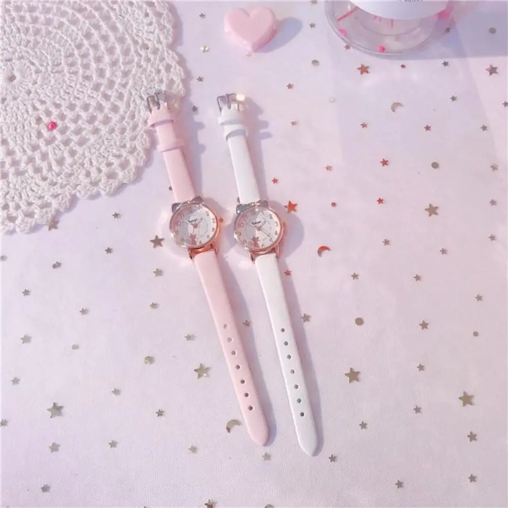 High Quality Quartz Clock Watch Bracelet Set Cat Ear Leather Watchband Bracelet Cute Casual Quartz Watch