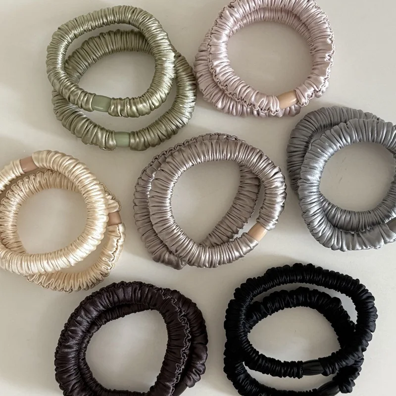 Imagen 3: Coletero de seda elástico a la moda para mujer, bandas de goma para el pelo de satén de Color sólido, coletero seda scrunchie cabello coletero pelo mujer