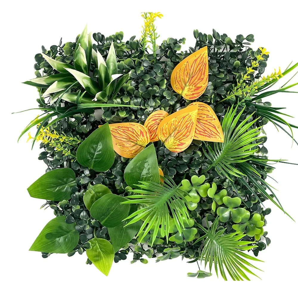 Panneau mural végétal artificiel DIY, tapis de plante artificielle durable en forme de tournesol et d'érable, protection UV, 25*25cm, fausse pelouse verte