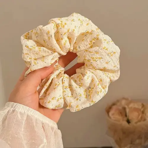 Imagen 2 del producto Coleteros florales coreanos azules y amarillos, bandas elásticas grandes para el cabello, coleteros para estudiantes universitarios, lazos para el cabello, cuerda, tocados bonitos