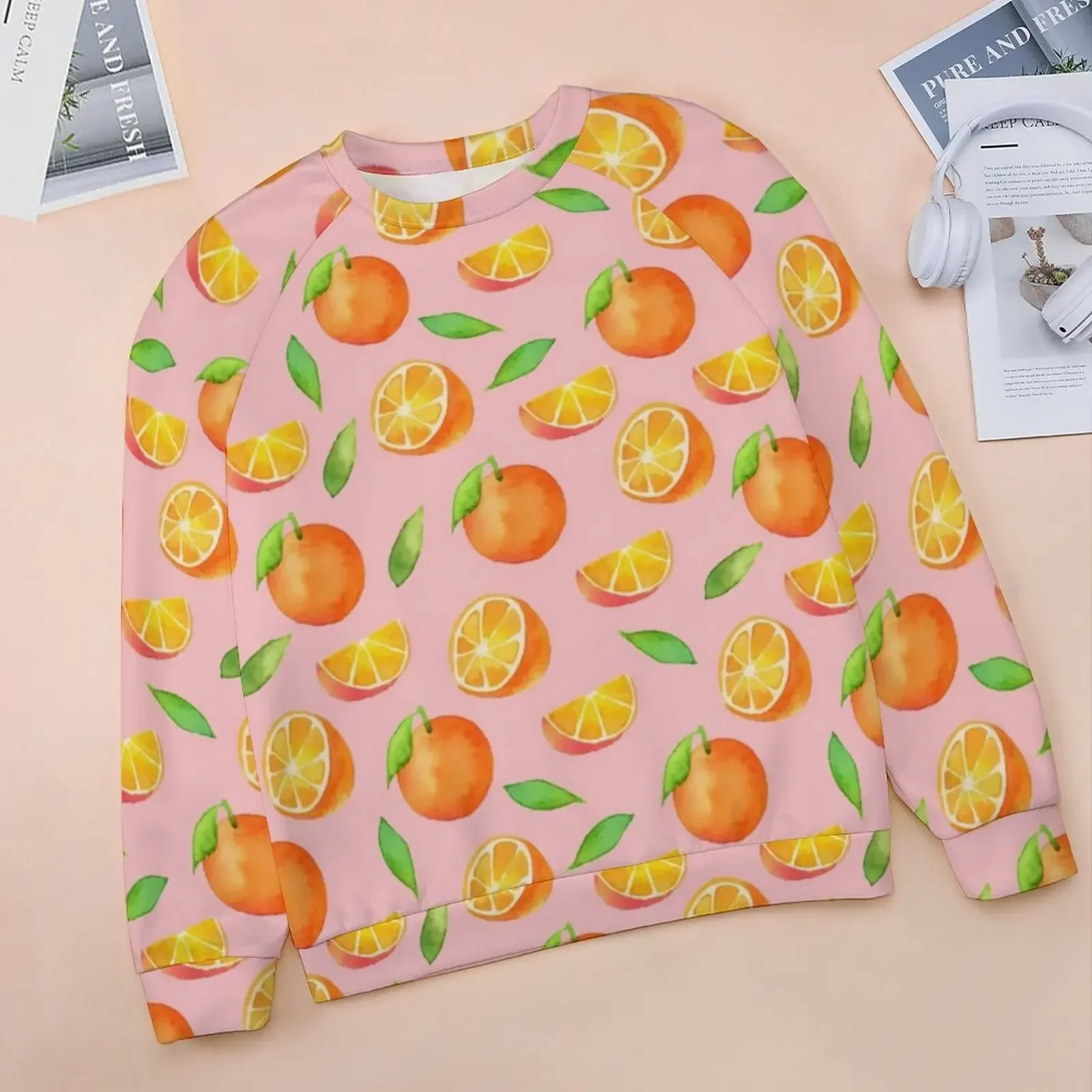 Watercolor Oranges Casual Hoodies Women Fresh Fruit Print Design Hoodie Autumn Long Sleeve Hip Hop Oversized Sweatshirts Gift