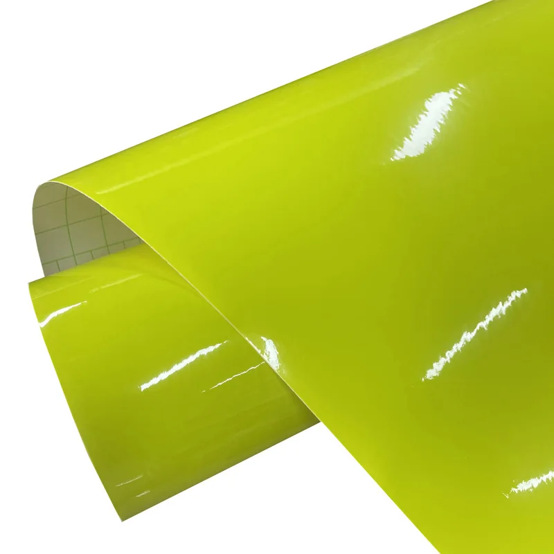 Hochwertiger, glänzender, neonfarbener, fluoreszierender, gelber Vinyl-Wickelrolle zum Selbermachen, selbstklebender Aufkleber für die Autoverpackung