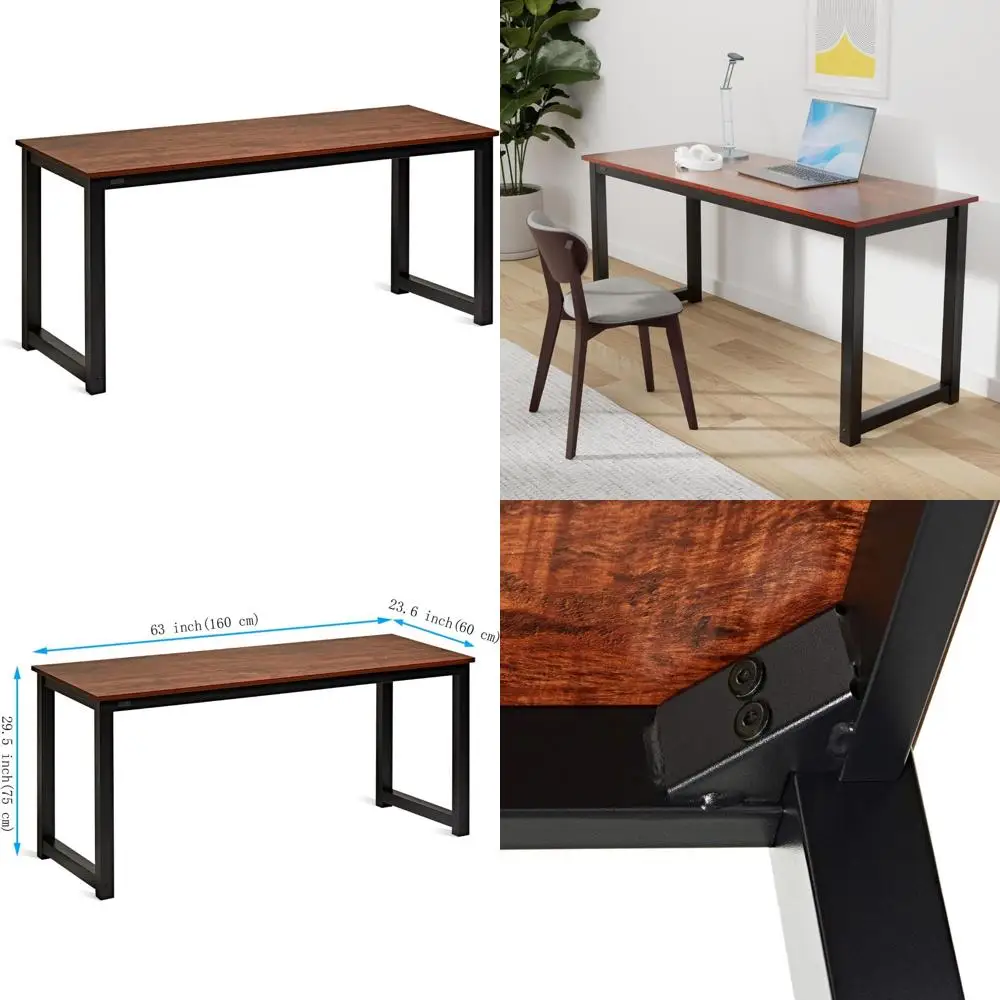 

63 Modern Industrial Style Computer Desk for Home Office, Laptop Study Table with Leg Bars
