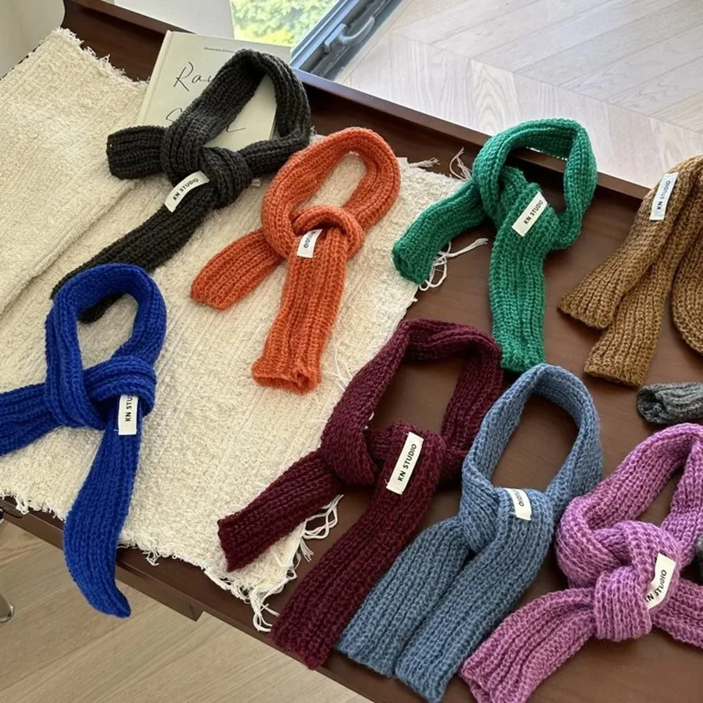 

Шерстяной шарф-косынка, вязаный, однотонный, тонкий и узкий, длинный шарф, зимний аксессуар