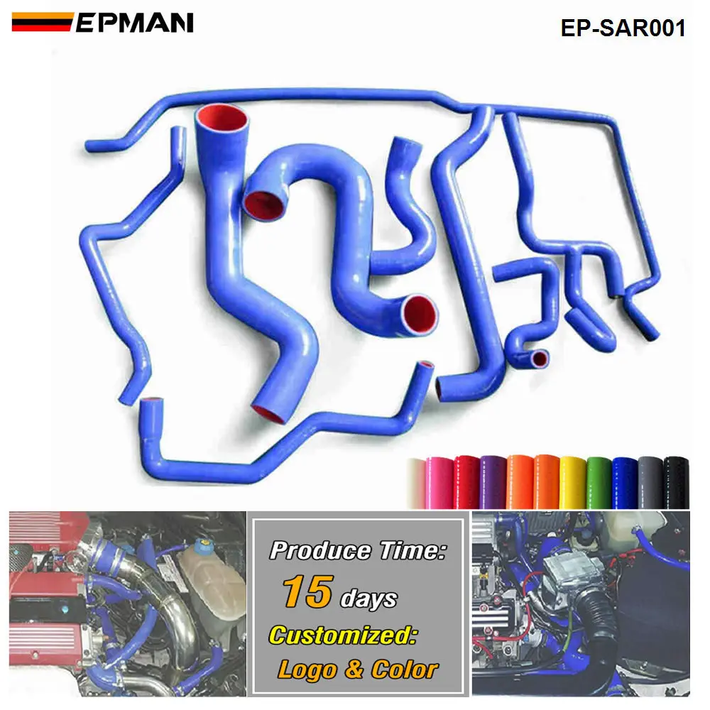 EPMAN 9PCS Original Logo 100% Silicone Coolant Hose Kit For Saab 9-5 2.3 T 2003+ Blue EP-SAR001