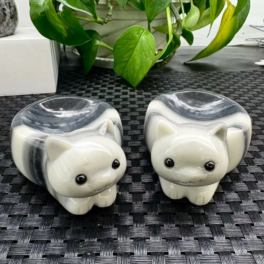 7.8cm Natural Crystal Quartz Cat Shape Bowl Healing Mineral Polished Home Decor Ornament Gift Stone Figurine 1pcs